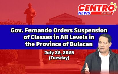 ‘Walang Pasok’ sa lahat ng antas ng eskuwela, trabaho sa Bulacan