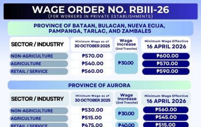 2nd tranche of wage hike takes effect on April 16 in Central Luzon 2nd tranche of wage hike takes effect on April 16 in Central Luzon